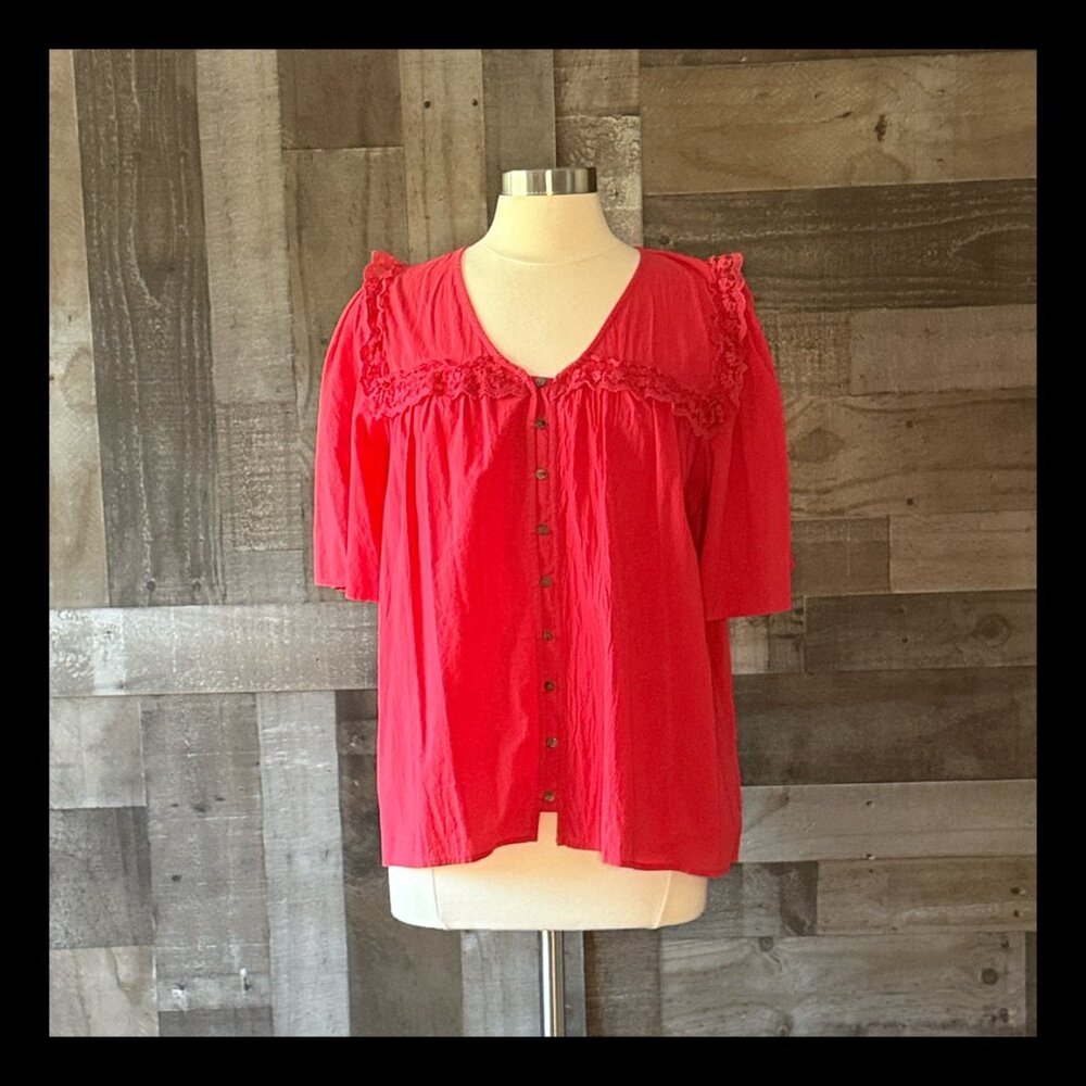 NWT! GiGio coral peasant top medium festival boho lace fiesta resortwear summer
